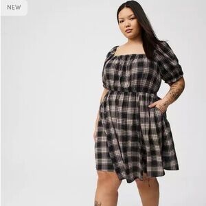 Torrid Black and Cream Plaid Mini Dress